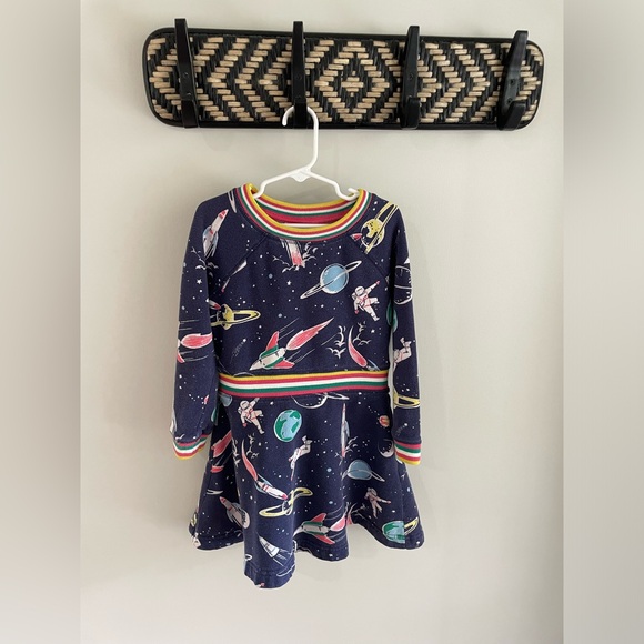 Mini Boden Little Girl Astronaut Space Terry Twirl Long Sleeve Dress - Size 6-7 - Picture 3 of 8
